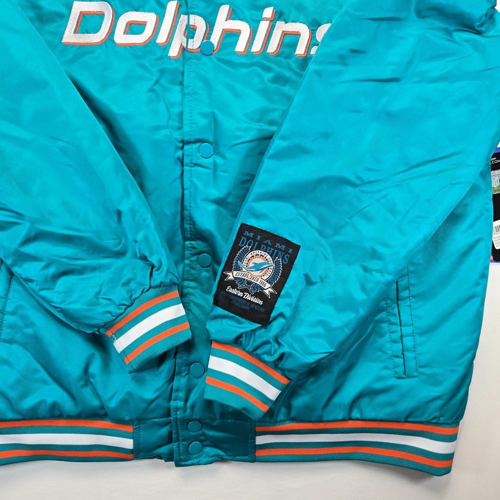 Miami Dolphins NFL Satin Bomber Jacket Ultra Game Mens Size L New With Tags - Picture 2 of 7